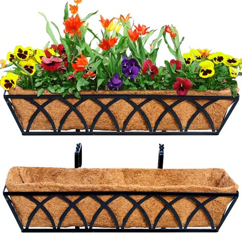 window box planters metal with cocoa mat liner|Railing Planter with Coco Liner, Window Flower Box .